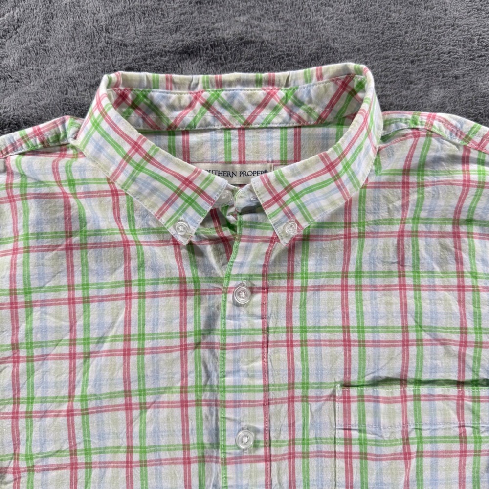 Southern Proper Henning Shirt Mens Large Green Pink Plaid Button Down L/S